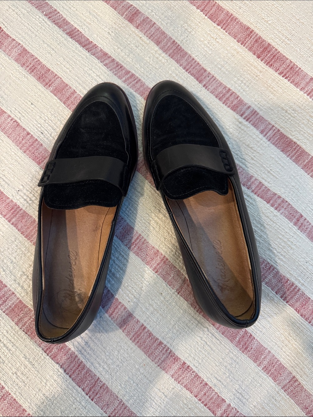 Madewell Black Suede & Leather Slip-On Penny Loafers